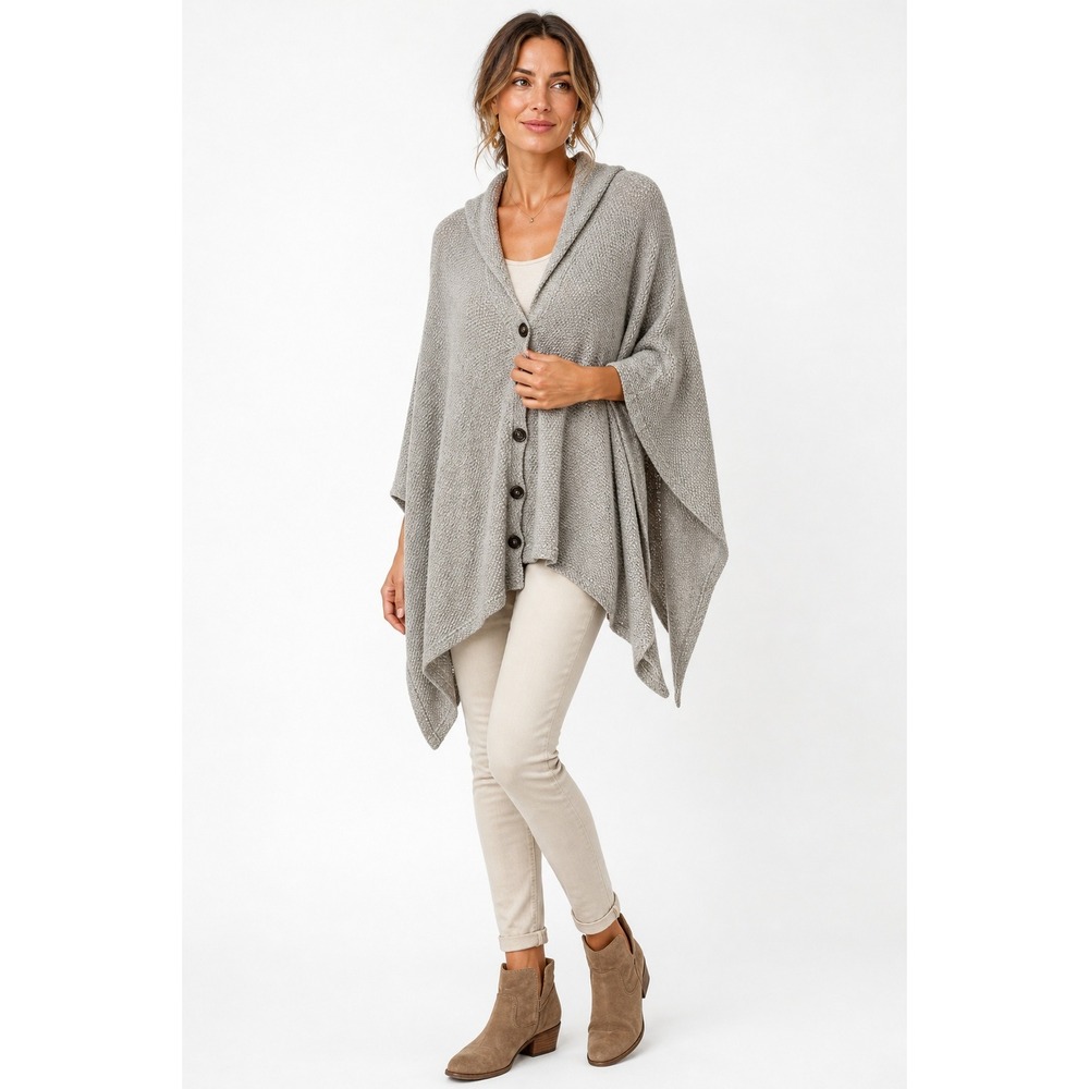 Evy's Tree Grey Cotton Button Front Wrap Poncho Cape  Womens One Size